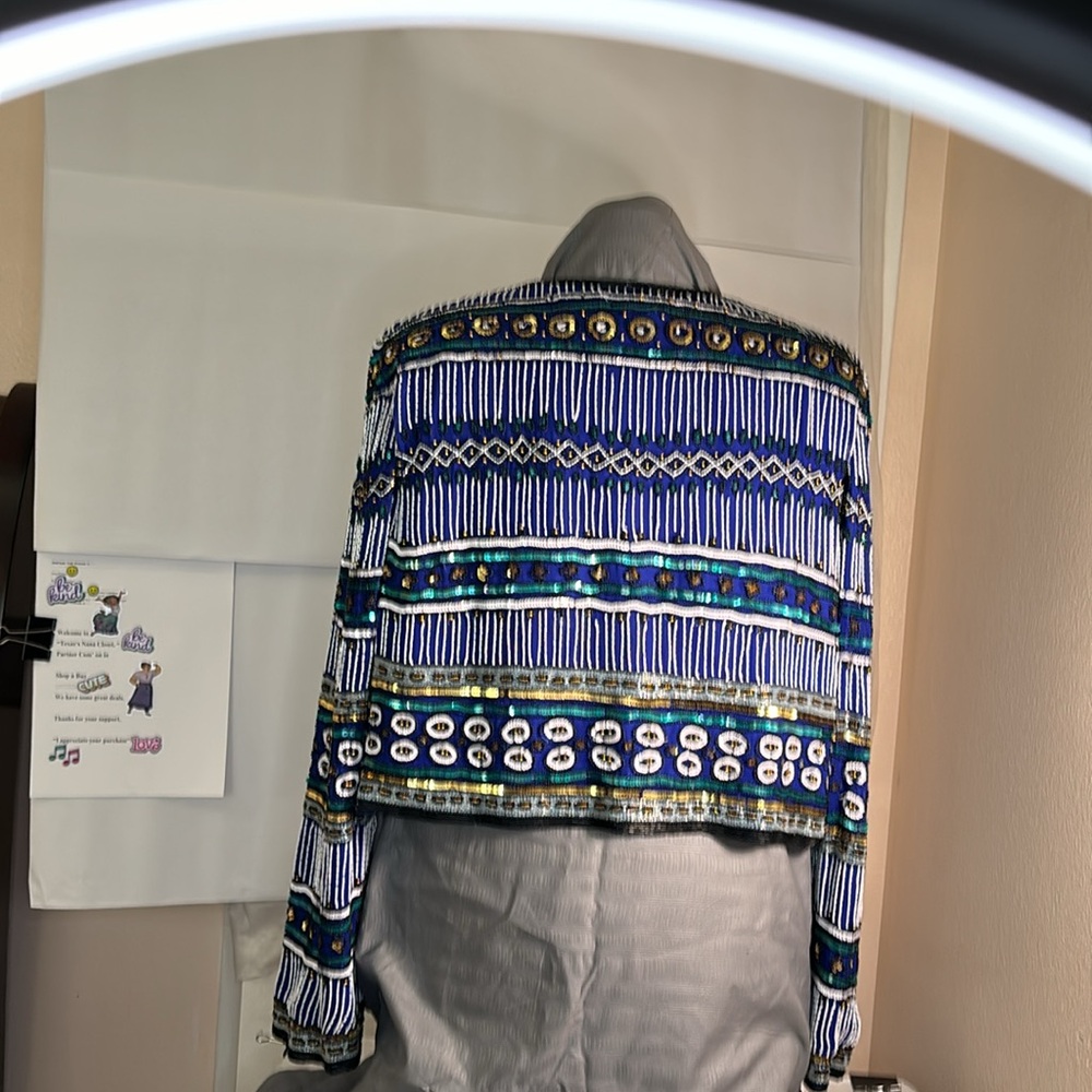 Beautiful Multicolor Blue Jacket Shell100% Silk 1… - image 5